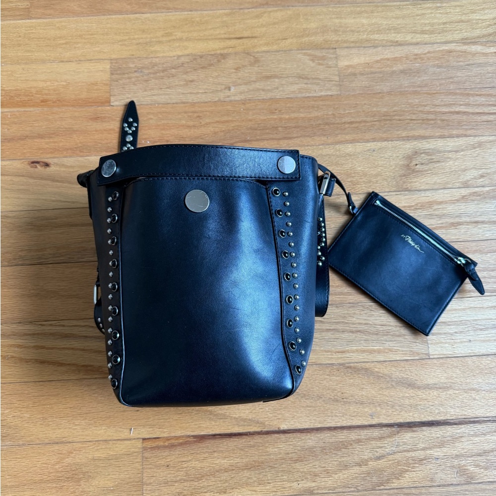 Black Leather Crossbody Bag with Stud Details - Picture 3 of 5